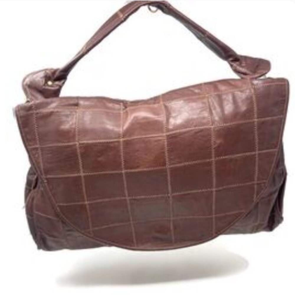 Vintage Uruguay Leather Patchwork Hobo Bag | Early 2000s | Brown Artisan Leather - Picture 2 of 10